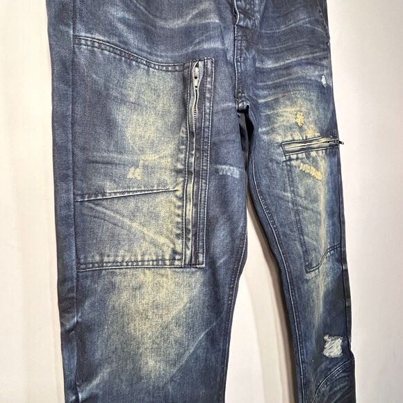 Staple Dark Denim Jeans Mens 35 x 34 Tapered Factory Distressed NWT - Picture 6 of 10